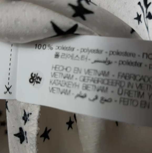 Zara Ruched Blouse White & Black Floral Stars Pattern Front Tie Balloon Sleeve - Picture 16 of 16